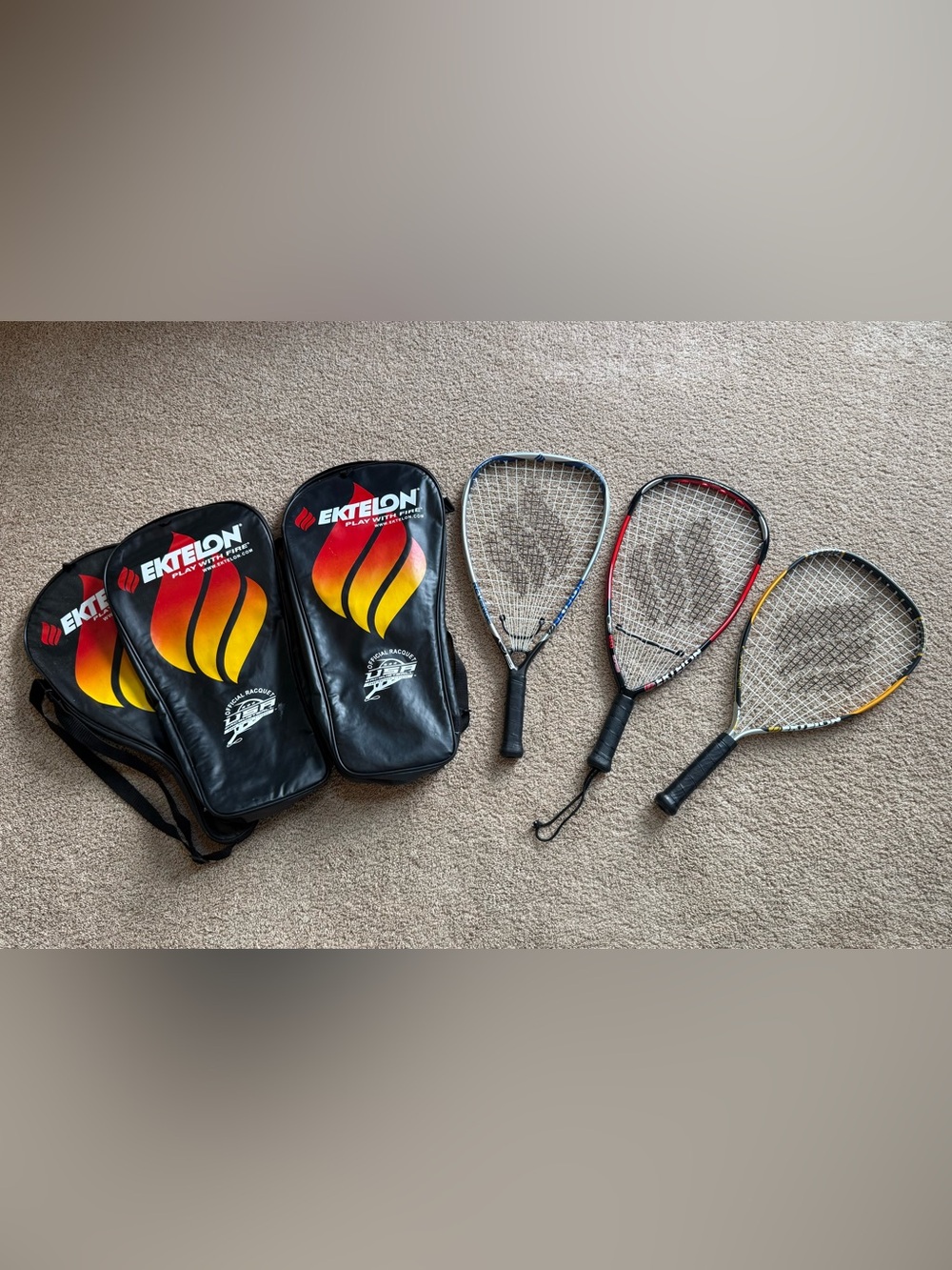 Racquetball rackets and protective glasses- set of 3